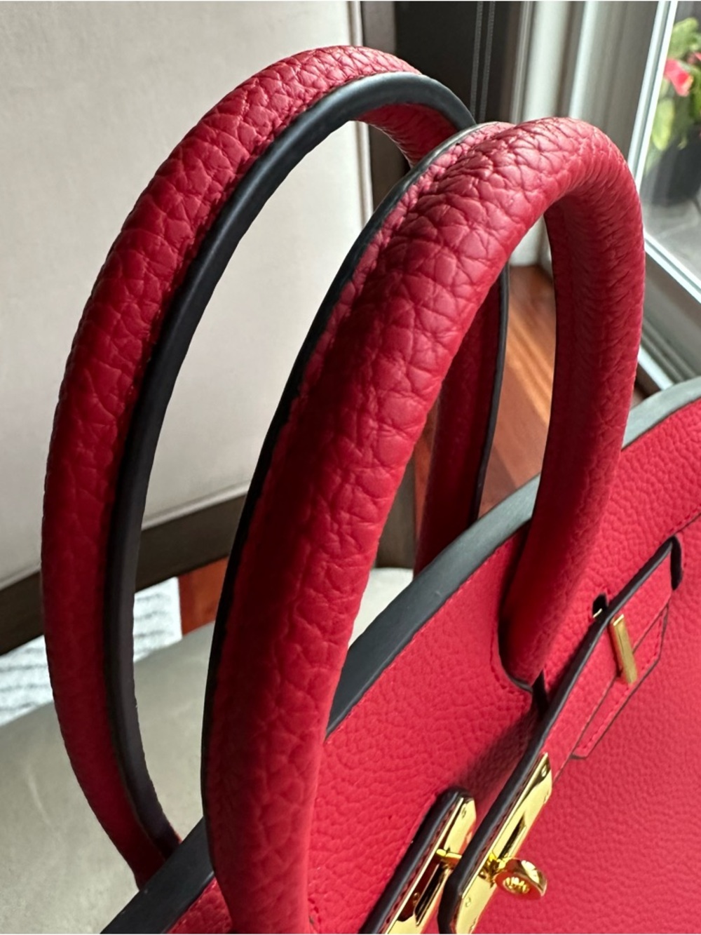 Red Structured Top Handle Bag | Gold Hardware | Statement Classic Style - Picture 3 of 13